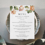 Elegant Perzik Roos Bruiloft Menu<br><div class="desc">Introductie van onze Elegant Waterverf Peach Roos bruiloft menu's, waar elegantie voldoet aan functionaliteit in elk detail. Versierd met een bovenste rand van delicate perzik rozen en weelderige groene bladeren, dit ontwerp past mooi bij ons betoverende bruiloft thema. Personaliseer het perzik bloemmenu door de namen en trouwdatum van het paar...</div>