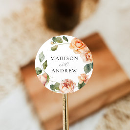 Elegant Perzik Roos Bruiloft Ronde Sticker