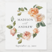 Elegant Perzik Roos Bruiloft Wijn Etiket (Enkel label)