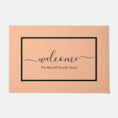 Elegant perzik script familienaam welkom deurmat (Voorkant)