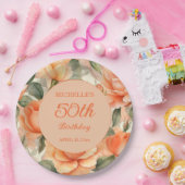 Elegant Perzik Sinaasappel Bloemen Rozen 50ste Ver Papieren Bordje (Feest)