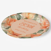 Elegant Perzik Sinaasappel Bloemen Rozen 50ste Ver Papieren Bordje (Gekanteld)
