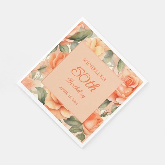 Elegant Perzik Sinaasappel Bloemen Rozen 50ste Ver Servet (Hoek)