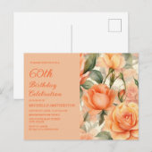 Elegant Perzik Sinaasappel Bloemen Rozen 60e Verja Uitnodiging Briefkaart (Voorkant / Achterkant)