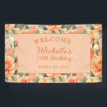Elegant Perzik Sinaasappel Bloemen Rozen 70e Verja Spandoek<br><div class="desc">Mooie perzik/oranje rozen vrouwen 70ste verjaardagsfeestje Welkom banner. Tekst is volledig aanpasbaar,  zodat deze banner voor elke leeftijd kan worden ontworpen. Neem contact met mij op voor hulp bij maatwerk of om bijpassende producten aan te vragen.</div>
