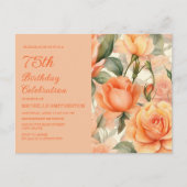 Elegant Perzik Sinaasappel Bloemen Rozen 75e Verja Uitnodiging Briefkaart (Voorkant)