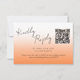 Elegant Perzik Sinaasappel Fuzz QR Code Bruiloft R RSVP Kaartje