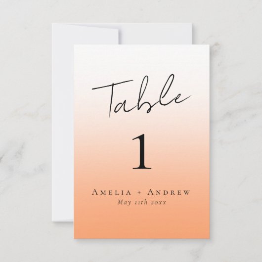 Elegant Perzik Sinaasappel Fuzz Trouwtafel Nummer (Voorkant)