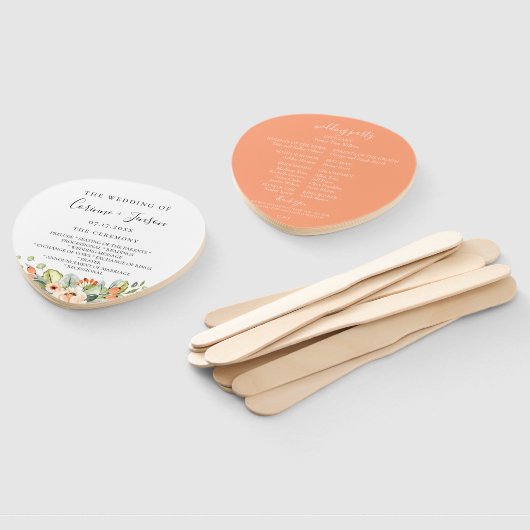 Elegant Perzik Waterverf Bloemen Trouwprogramma Handwaaier (Niet-gemonteerd)