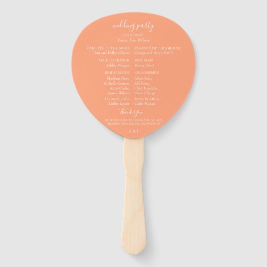 Elegant Perzik Waterverf Bloemen Trouwprogramma Handwaaier (Achterkant)