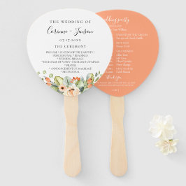 Elegant Perzik Waterverf Bloemen Trouwprogramma Handwaaier