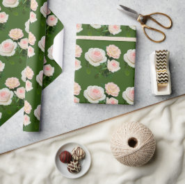 Elegant perzik wit roze rozen groen cadeaupapier