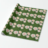 Elegant perzik wit roze rozen groen cadeaupapier (Uitgerold)