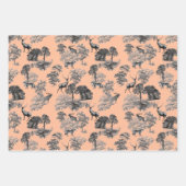 Elegant  Perzik Zwart Wit Toile Herten Bossen Inpakpapier Vel (Voorkant)