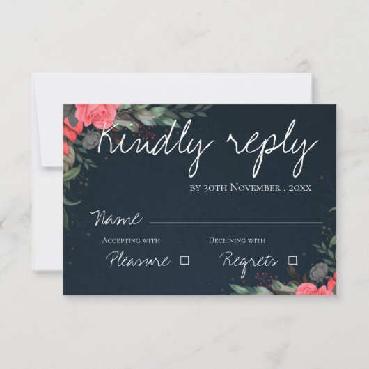 Elegant perzikgrijs handschrift bruiloft RSVP kaartje (Voorkant)