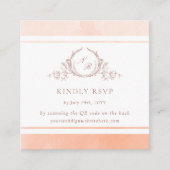 Elegant perzikmonogram RSVP en QR-code Informatiekaartje (Voorkant)