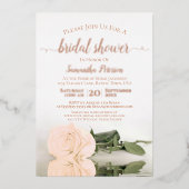 Elegant PerzikRoos met Roos Gold Vrijgezellenfeest Folie Uitnodiging (Voorkant)