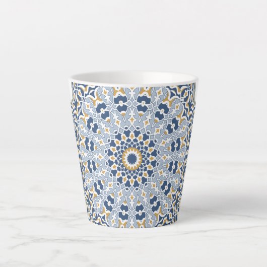 Elegant Perzisch Blauw Arabesk Oosters Patroon Latte Mok (Voorkant)