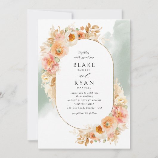 Elegant Perzische Blush Cream and Sage Oval Wedden Kaart (Voorkant)