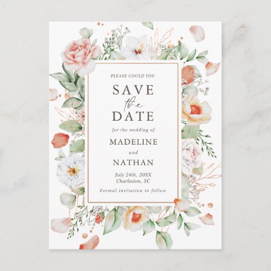 Elegant Perzische Waterverf sparen de Datum Aankondigingskaart (Voorkant)