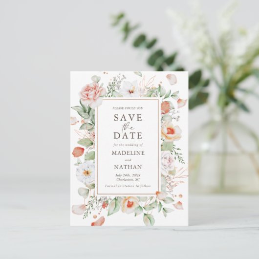 Elegant Perzische Waterverf sparen de Datum Aankondigingskaart (Staand voorkant)