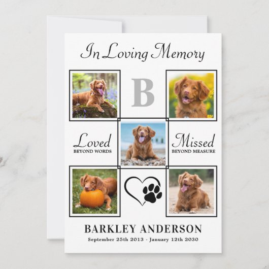 Elegant Pet Memorial 5 gepersonaliseerde fotocolla Bedankkaart (Voorkant)