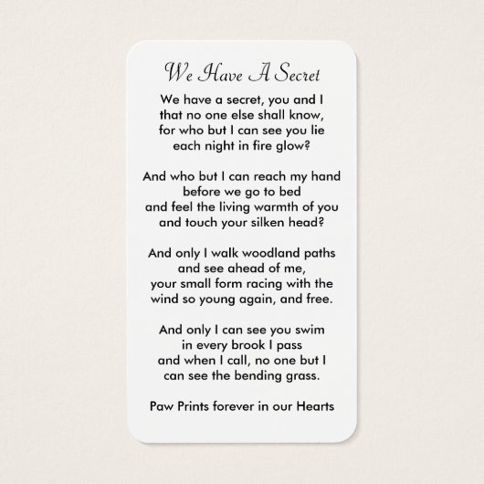 Elegant Pet Memorial Foto sympathie Kaart geprezen (Achterkant)