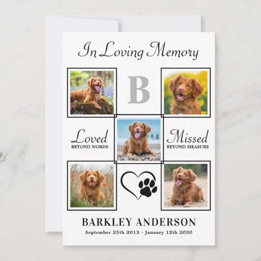 Elegant Pet Memorial Persoonlijk 5 Foto Collage Bedankkaart (Voorkant)