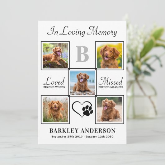 Elegant Pet Memorial Persoonlijk 5 Foto Collage Bedankkaart (Staand voorkant)