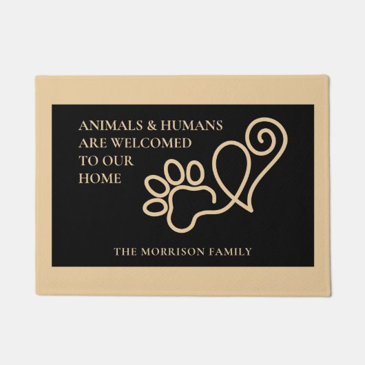 Elegant Pet Paw Print & Heart Deurmat (Voorkant)