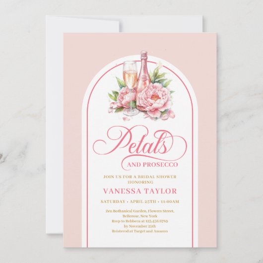 Elegant petals and prosecco blush gold bridal card kaart (Voorkant)