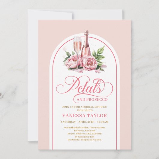 Elegant petals and prosecco blush gold invitation kaart (Voorkant)