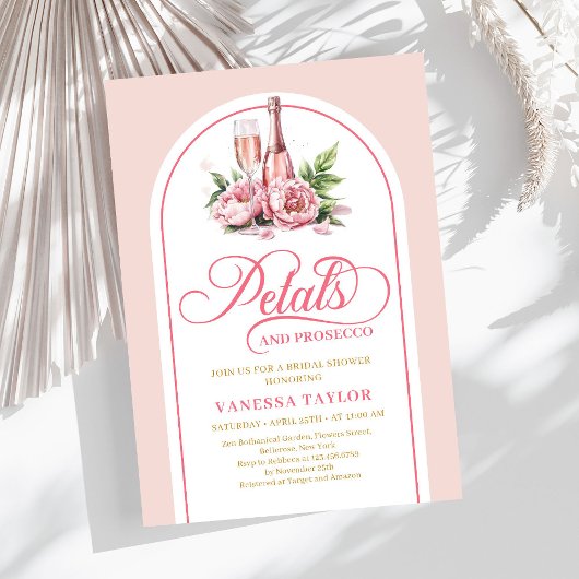 Elegant petals and prosecco blush gold invitation kaart