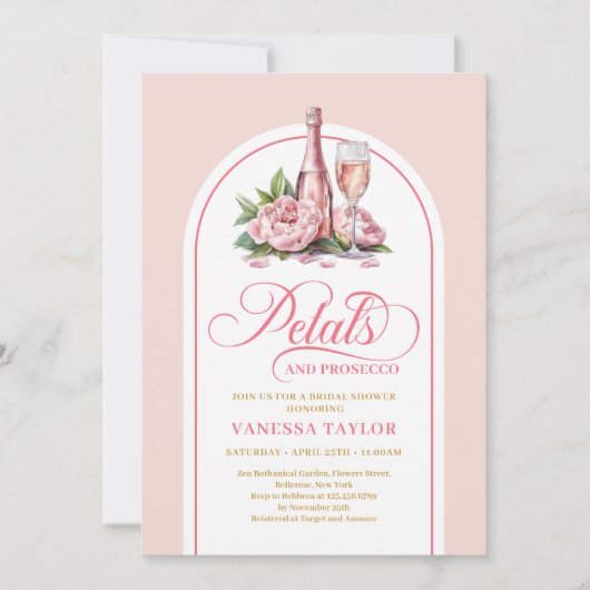 Elegant petals and prosecco bridal blush gold kaart (Voorkant)