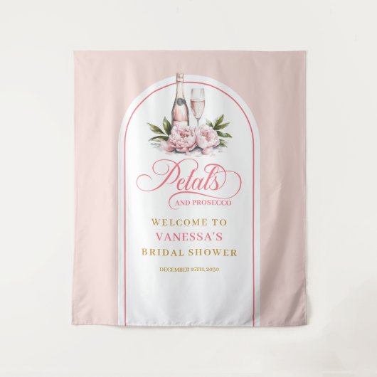 Elegant petals and prosecco bridal shower banner wandkleed (Voorkant)