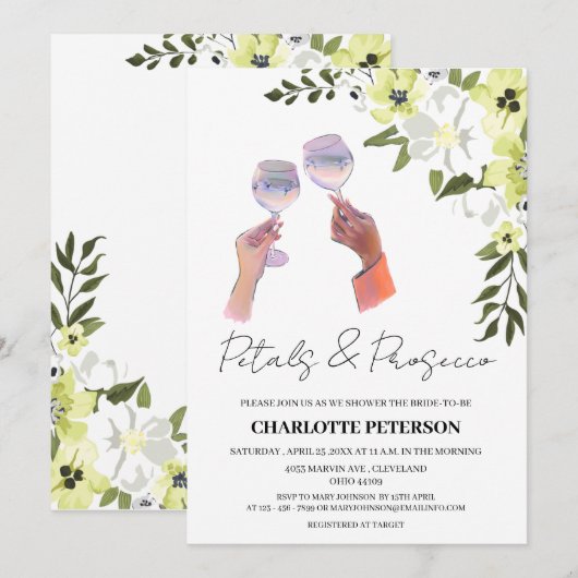 Elegant Petals en Prosecco Vrijgezellenfeest Kaart (Voorkant / Achterkant)