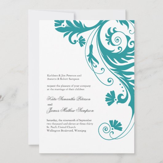 Elegant Petrol Wedding Invitations Kaart (Voorkant)