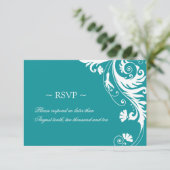 Elegant Petrol Wedding Reply Cards RSVP Kaartje (Staand voorkant)