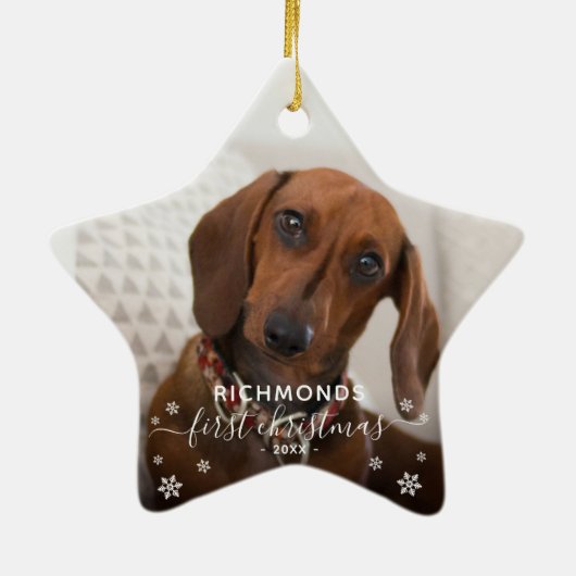 Elegant Pets 'Eerste Kerstmis' 2 FotoKerstmis Keramisch Ornament (Achterkant)