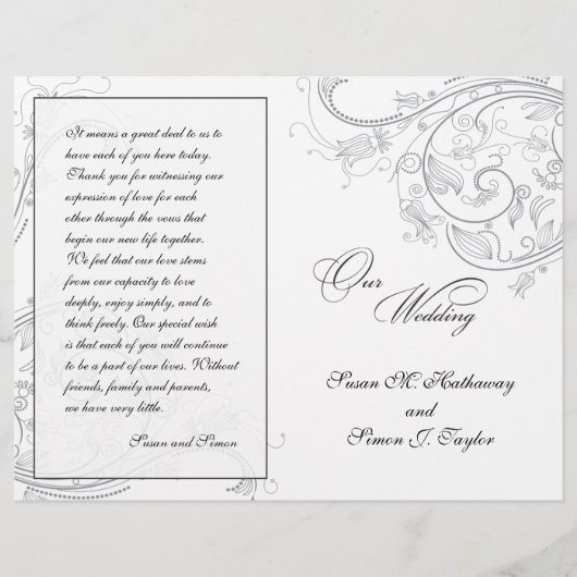 Elegant Pewter Floral Wedding Programme (Voorkant)