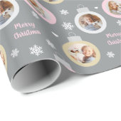 Elegant Pewter Foto Ornamenten Aangepast kerstfees Cadeaupapier (Rol Hoek)