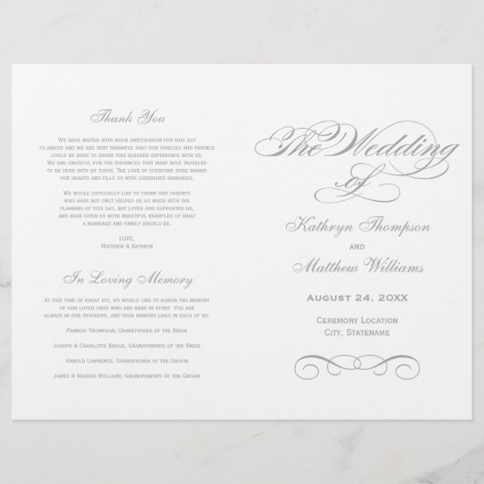 Elegant Pewter Gray Calligraphy Wedding Programs (Voorkant)