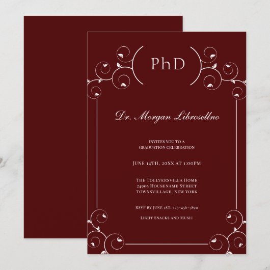 Elegant PhD Bourgondië Afstuderen Kaart (Voorkant / Achterkant)