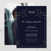 Elegant PhD Foto Gold Blue Graduation Party Kaart (Voorkant / Achterkant)