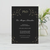Elegant PhD Gold Black Graduation Party Invitation Kaart (Staand voorkant)