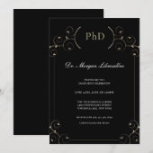 Elegant PhD Gold Black Graduation Party Invitation Kaart (Voorkant / Achterkant)