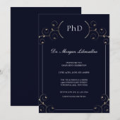 Elegant PhD Gold Blue Afstuderen Kaart (Voorkant / Achterkant)