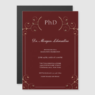 Elegant PhD Gold Burgundy Afstuderen Magnetische Uitnodiging