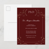Elegant PhD Gold Burgundy Uitnodiging Briefkaart (Voorkant / Achterkant)