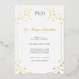 Elegant PhD Gold Grey White Graduation Party Folie Folie Uitnodiging